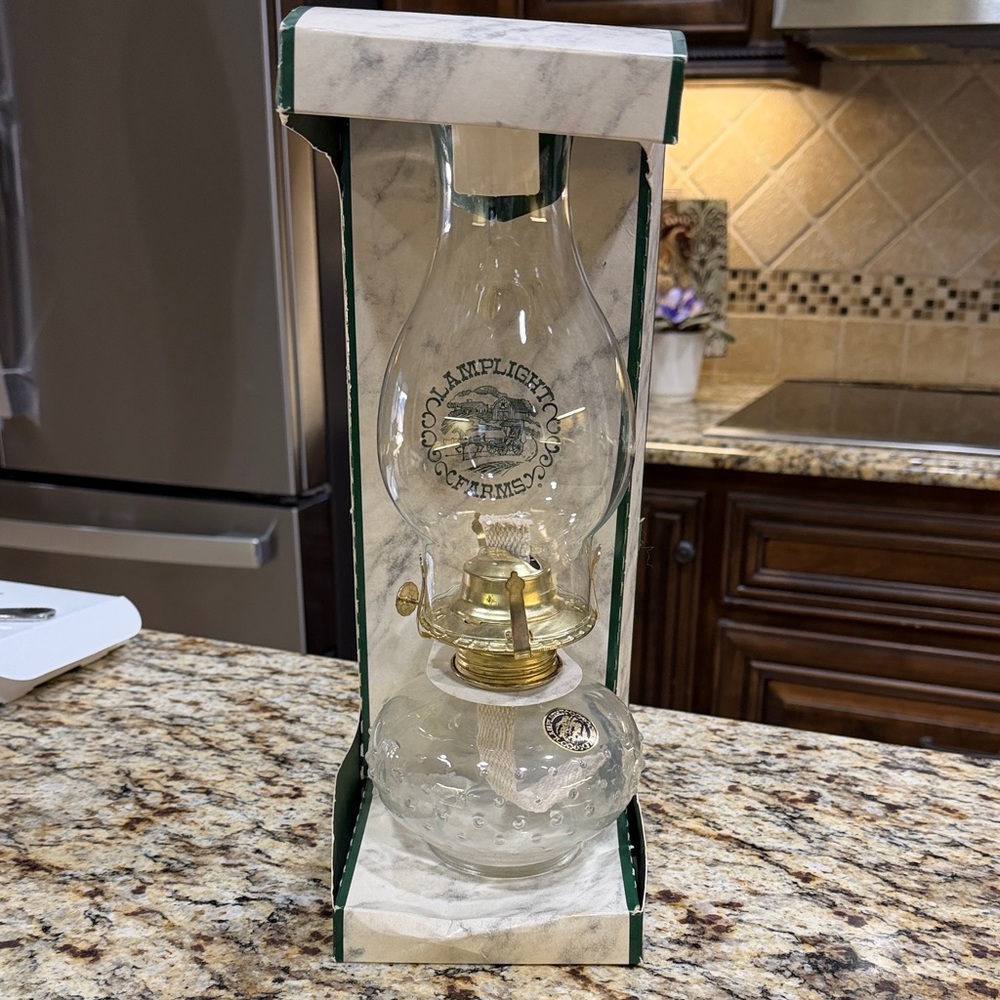 NEW IN BOX Lamplight Farms Glass Oil Lamp
